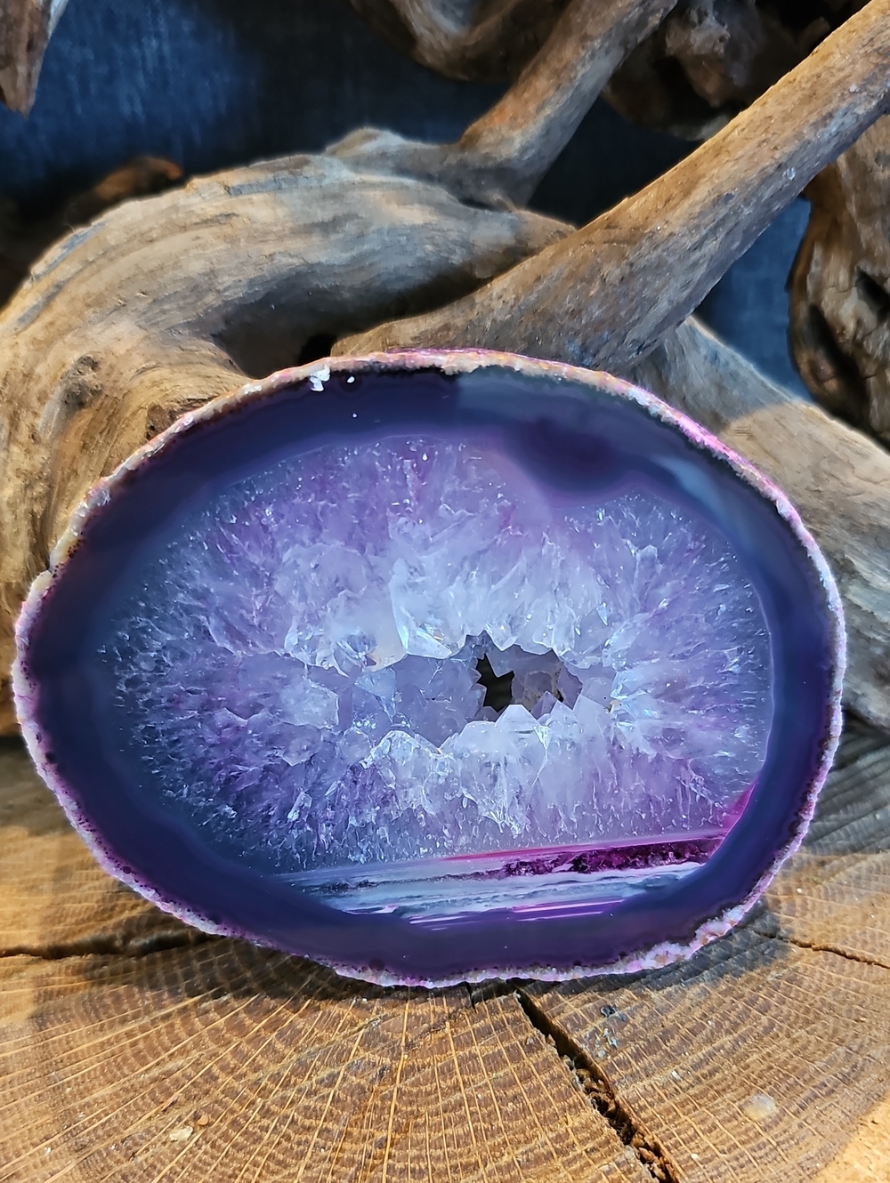 Purple Agate Geode Display Slice With Portal